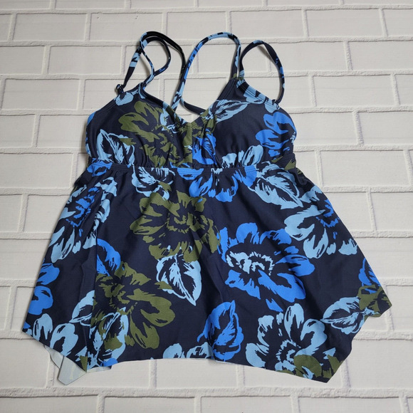 Kona Sol Double Strap Tankini Top Blue Floral Women's Size XS - Picture 2 of 6